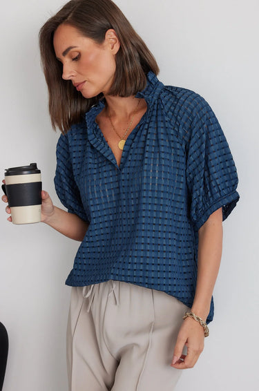 Presto Top - Navy Chequer