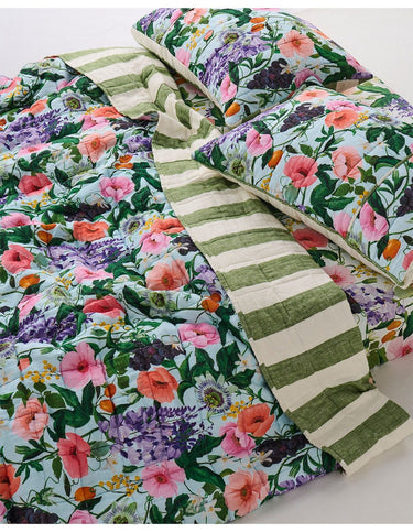 Spring in the Air Reversible Linen Quilted Bedspread & Pillowcase