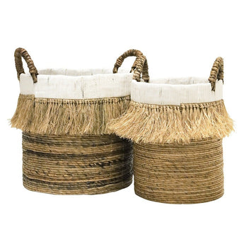 Quality Adele Storage Baskets - Natural & White Set of 2 - Ivory & Beech