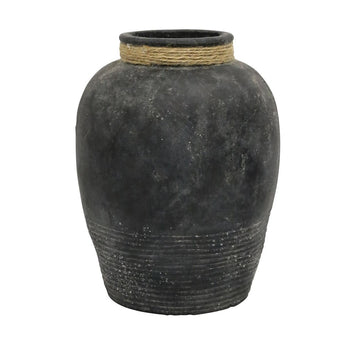 Terracotta Vase w Jute Detail - Black - Ivory & Beech