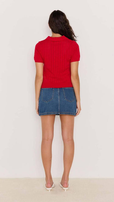 Lila Pointelle Knit Tee - Red