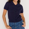 Lila Pointelle Knit Tee - Navy