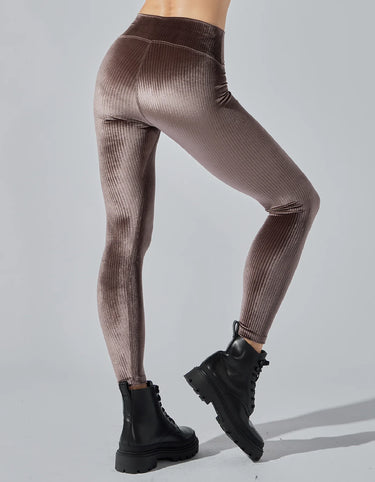 Ribbed Velvet Leggings - Taupe