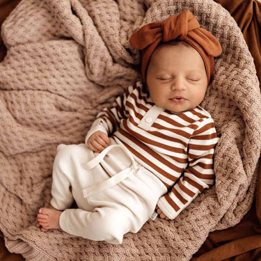 Biscuit Stripe Long Sleeve Organic Bodysuit