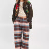 Buckle Back Plaid Trouser - Brown Combo