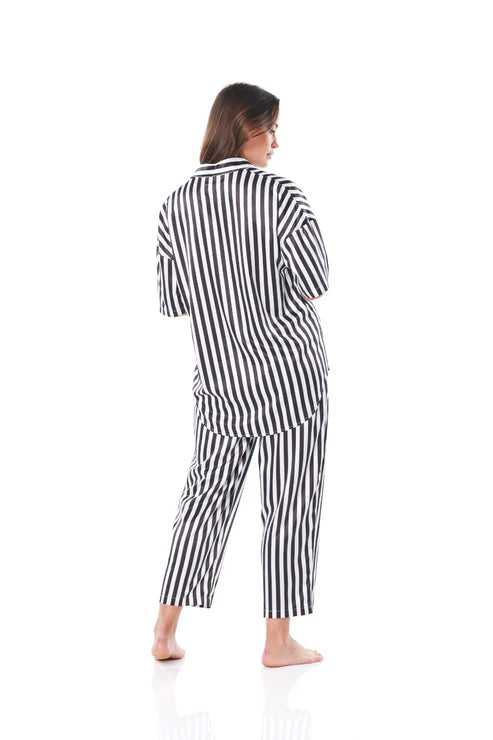 Black and white striped pj set sale
