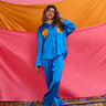Sapphire Satin Long Sleeve Shirt & Pants PJ Set