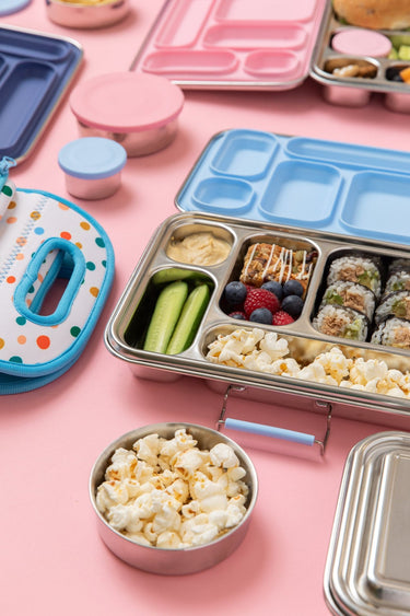 Five Compartment Stainless Steel Bento Lunch Box - Blue Seal & Lids